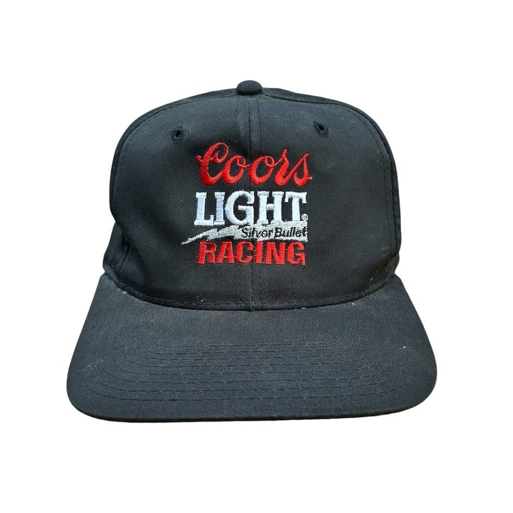 Vintage Coors Light Racing Embroidered Hat Black NASCAR Auto Racing pony‎ tail